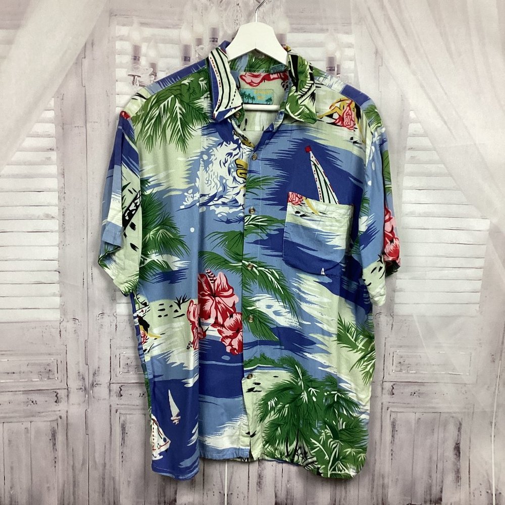 Roundy Bay Blue Vintage Hawaiian Shirt M